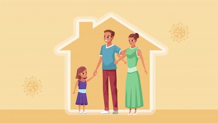 Sticker - parents couple and daughter characters stay at home campaign