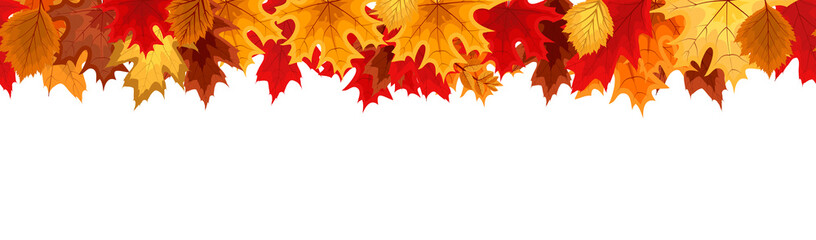 Poster - Autumn Seamless Border with Falling Autumn Leaves. Vector Illustration