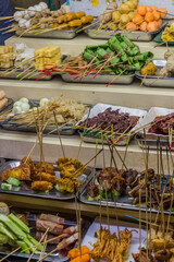 Various skewers at the night market in George Town, Malaysia