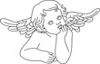 minimalist line art of a child baby cherub angel with wings