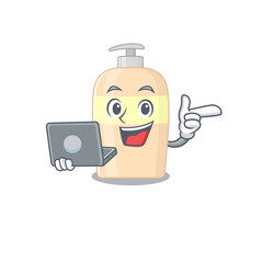 Sticker - Smart cartoon character of toner studying at home with a laptop