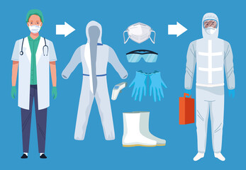 Wall Mural - doctors with biosafety equipment elements for covid19 protection