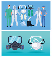 Wall Mural - doctors with biosafety equipment elements for covid19 protection