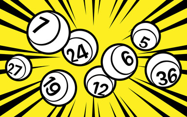 Wall Mural - Vector outline style lottery bingo ball with radial speed line burst background