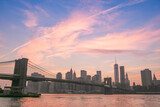 Fototapeta  - Brooklyn Bridge and Manhattan Skyline at sunset