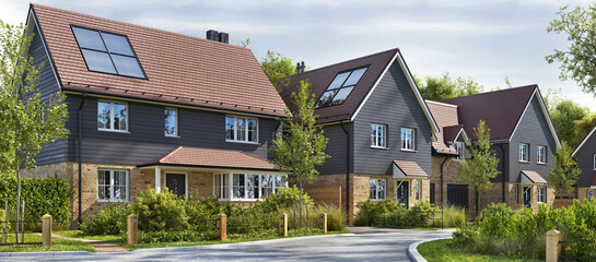 Suburban street of beautiful residential houses