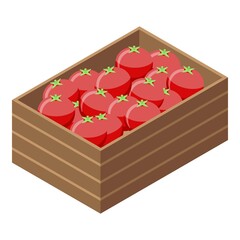 Sticker - Tomato wood box icon. Isometric of tomato wood box vector icon for web design isolated on white background