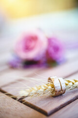 Two beautiful wedding rings on the barley