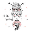© Olga - A cute little needlewoman knitted a sock. Vector