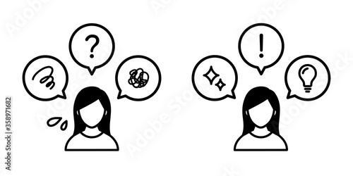 ネガティブとポジティブな考えの人のアイコン 悩む 閃く Illustration Stock Adobe Stock ネガティブとポジティブな考えの人のアイコン 悩む 閃く Illustration Stock Adobe Stock