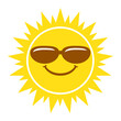 Sun smile with sunglasses sign, icon, tag. Vector illustration