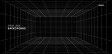 Empty Futuristic Digital Wall Box Grey-black Background With White Grid Space Line Color Surface. Network Cyber Technology. Banner, Cover, Terrain, Sci-fi, Wireframe, And Related To Background.