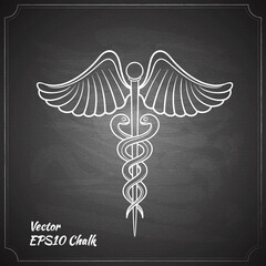 Caduceus chalk painted on the chalkboard medicine symbol vector illustration