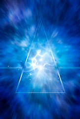 abstract mystic magic esoteric blue background with mystical  triangle with lights and rays effects 