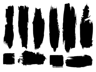 Grunge Paint Roller . Vector brush Stroke . Distressed banner . Black stripes isolated. paintbrush collection . Modern Textured shape . Dry border in Black . Bulge lines