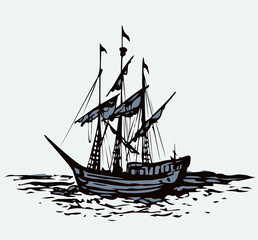 Poster - Vector landscape. Sketch of a fishing boat