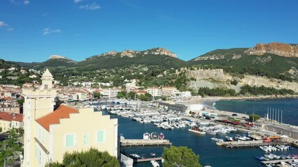 Wall Mural - Aerial view of Cassis, a fishing village located near Marseille