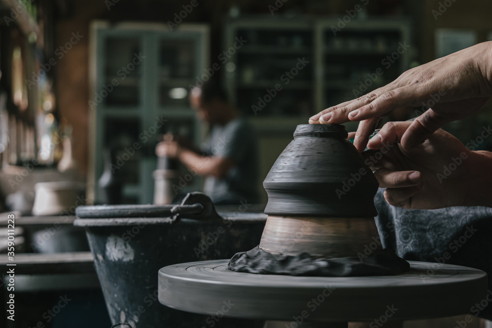 Artisan potter making art pot handicraft - obrazy, fototapety, plakaty 