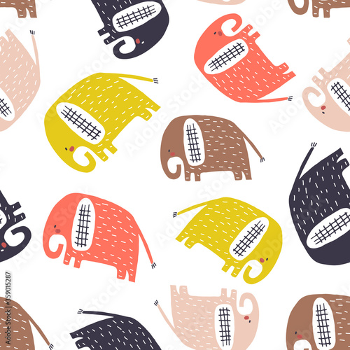 Seamless pattern with colorful elephants Obraz na płótnie