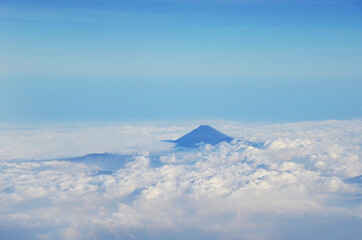 Mount Agung in Bali is an active volcano, Indonesia. View from Aeroplane.