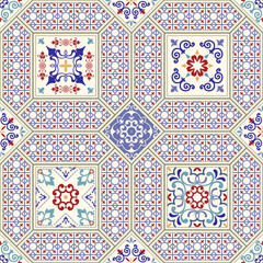 Wall Mural - Vintage seamless pattern in Portugal style. Azulejo.Seamless patchwork tile in blue and white colors. Endless pattern can be used for ceramic tile, wallpaper, linoleum, textile, web page background