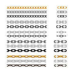chain brush set, vector seamless and isolated metal chain parts and element. graphic illustration.