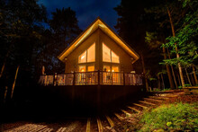 Vacation Home In Woods At Night