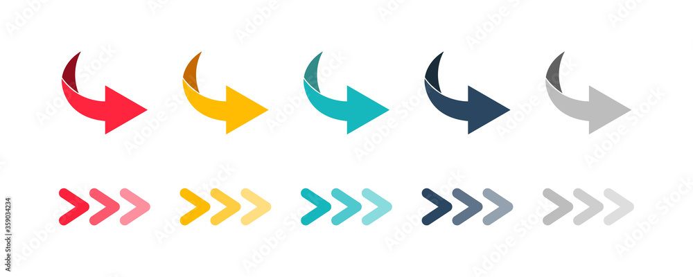 Arrow set icon. Colored arrow symbols. Arrow isolated vector graphic elements. - obrazy, fototapety, plakaty 