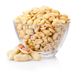 Wall Mural - Peanuts in glass bowl isolated on white background