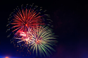 4th July fireworks. Fireworks display on dark sky background