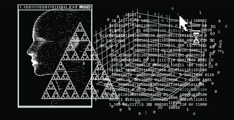 Wall Mural - silhouette of a human made in pixel art style. conceptual image of ai (artificial intelligence), vr 