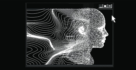 Aufkleber - Silhouette of a human made in pixel art style. Conceptual image of AI (artificial intelligence), VR (virtual reality), Deep Learning  and Face recognition systems.