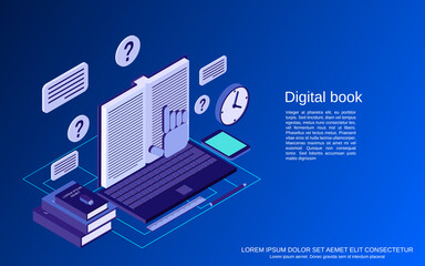 Wall Mural - Digital book, online library, education, reading flat isometric vector concept illustration