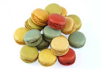 Colorful macarons isolated on the white background