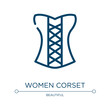 © VectorStockDesign - Women corset icon. Linear vector illustration from pretty collection. Outline women corset icon vector. Thin line symbol for use on web and mobile apps, logo, print media.