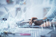 © peshkova - Double exposure of woman hands typing on computer and forex chart hologram drawing. Stock market invest concept.