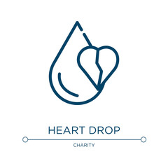 Wall Mural - Heart drop icon. Linear vector illustration from charity collection. Outline heart drop icon vector. Thin line symbol for use on web and mobile apps, logo, print media.