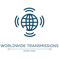 Worldwide transmissions icon. Linear vector illustration from phone icons collection. Outline worldwide transmissions icon vector. Thin line symbol for use on web and mobile apps, logo, print media.