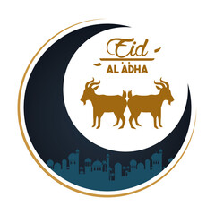 Wall Mural - eid al adha celebration card with moon and lambs