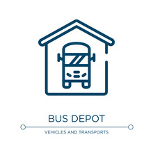 Bus Depot Icon. Linear Vector Illustration From Public Transportation Collection. Outline Bus Depot Icon Vector. Thin Line Symbol For Use On Web And Mobile Apps, Logo, Print Media.