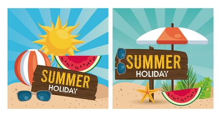 Canvas Print - summer holiday label with set icons