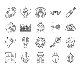 Sticker - Indian line style icon set vector design