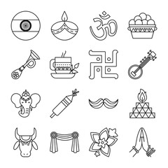 Sticker - Indian line style icon set vector design