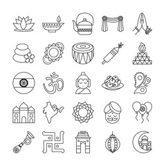 Sticker - Indian line style icon set vector design