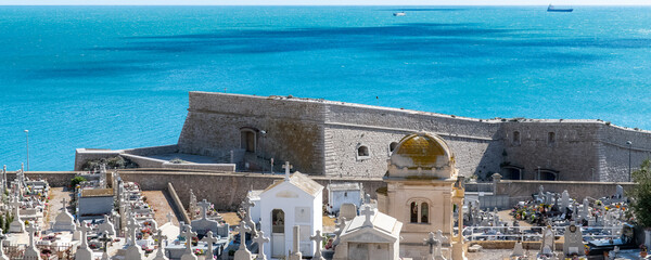 Sète in France, the marine cemetery, panorama of the sea
