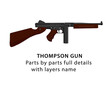 American WW2 Thompson gun vector | WW2 gun full details and parts by parts with layers name. This can help you to animated like magazine reloading, firing, etc.