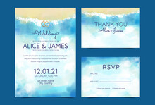 Wedding Cards, Invitation. Save The Date Sea Style Design. Romantic Beach Wedding Summer Background