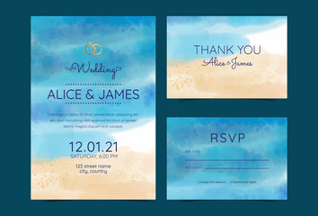 Wall Mural - wedding cards, invitation. Save the date sea style design. Romantic beach wedding summer background