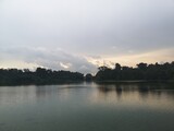 Fototapeta Niebo - Sunset landscape at the Singapore's reservoir