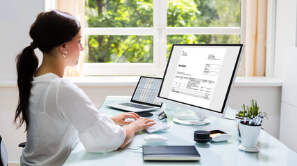 Poster - Young Woman Doing Online Invoice Management